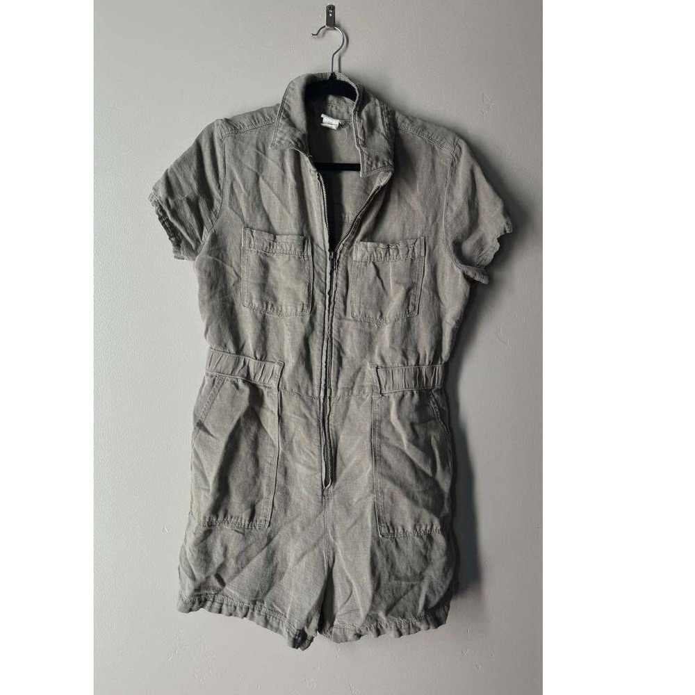 Nicole Miller Linen Romper 8 Sage Green Zip Front Euro Summer Resortwear Boho